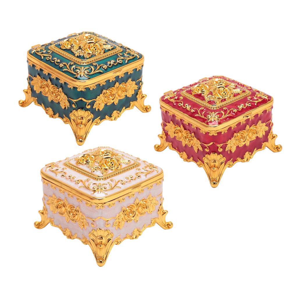 Pudełko na biżuterię w stylu europejskim, vintage, metalowe, kwadratowe, dekoracyjne, na drobiazgi, do przechowywania kolczyków