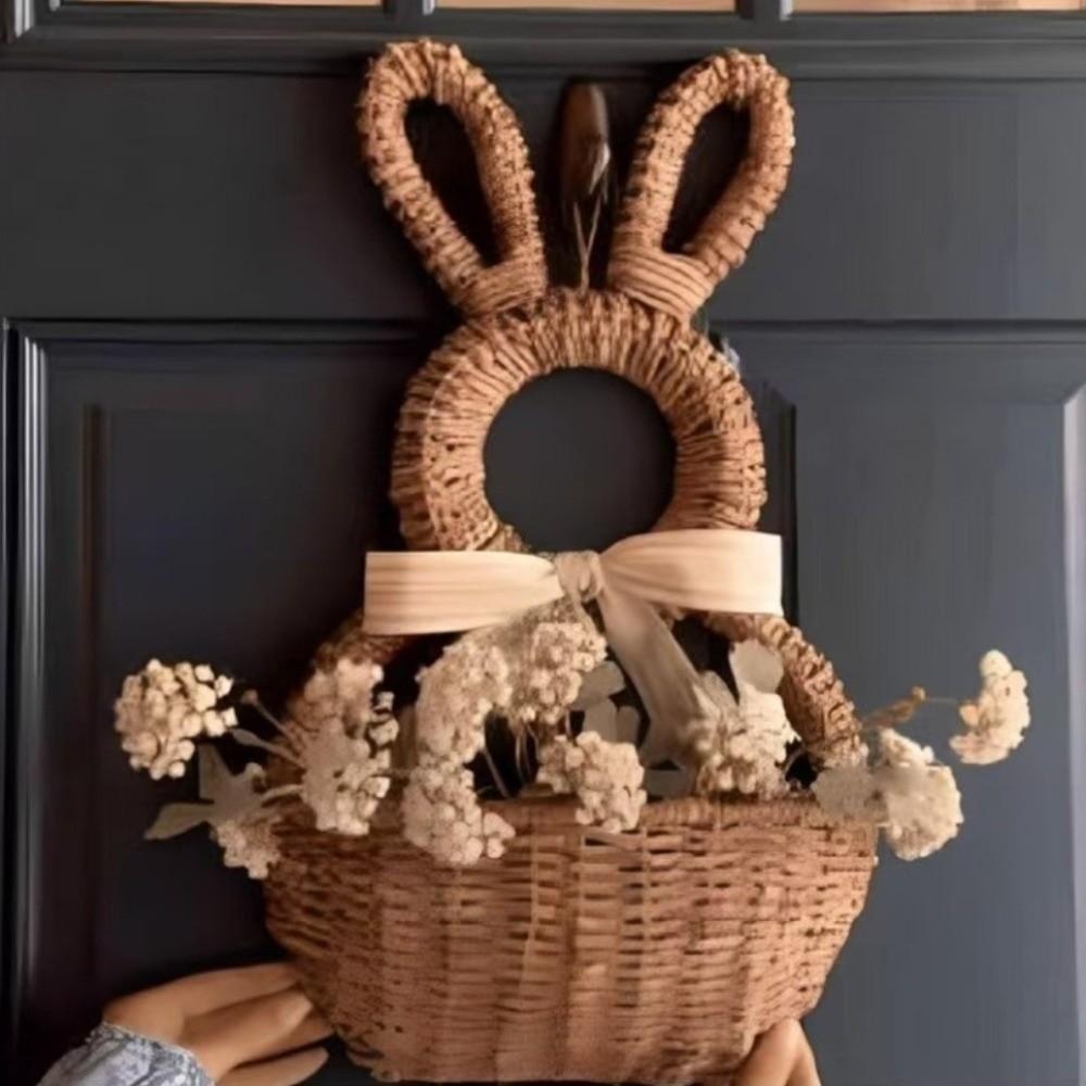 Hand Woven Easter Bunny Basket Handmade Natural Willow Bunny Flower Basket Gift Holder Cute Rabbit Plant Hanging Basket