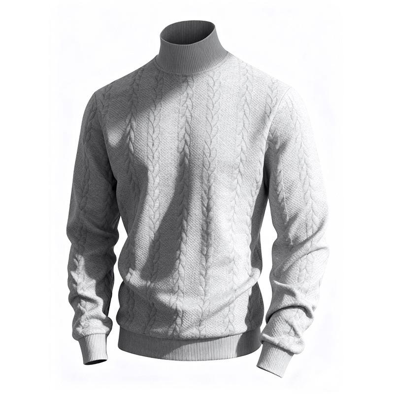Mens High Neck Solid Jacquard Knit Long Sleeve Warm Pullover Sweatshirt S