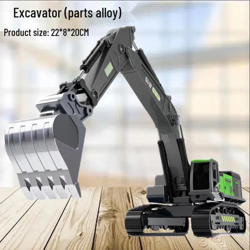 Children's Alloy Excavator Toy with Bucket & Drilling Machine for Boys Ages 2-5