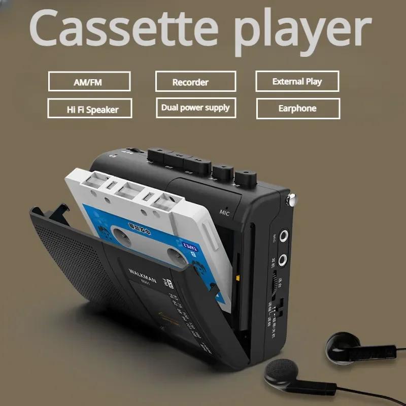 Radio Portabil cu Bandă AM/FM Retro Player Muzical Casetă Walkman Reportofoane cu Difuzor Suport Redare Căști 3,5 mm