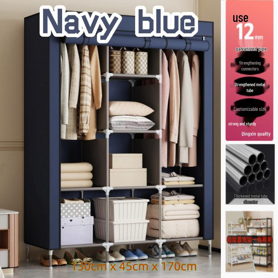 Multi-layer Wardrobe: Metal Coat Rack with Hangers & Storage Shelves for Dorms and Rentals