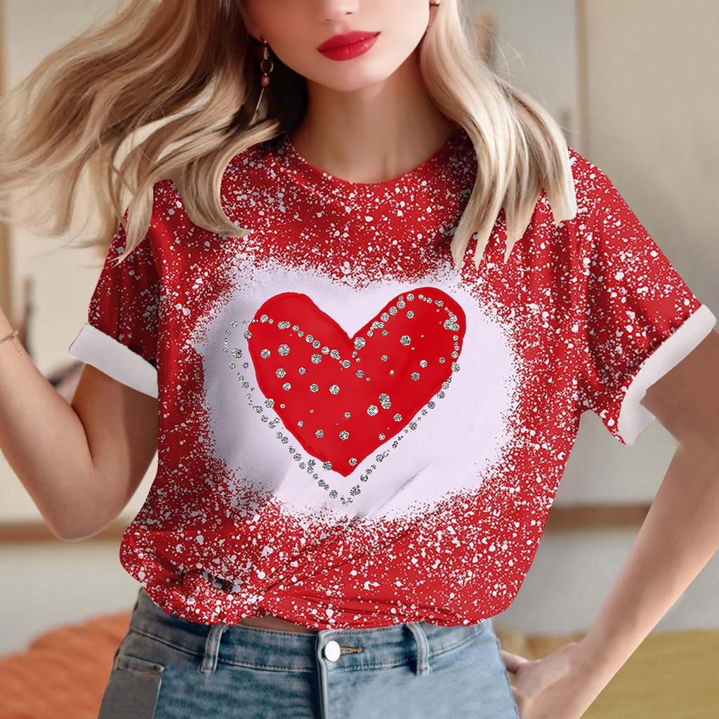 Dámské volné tričko s krátkým rukávem a kulatým výstřihem s valentýnským potiskem lásky