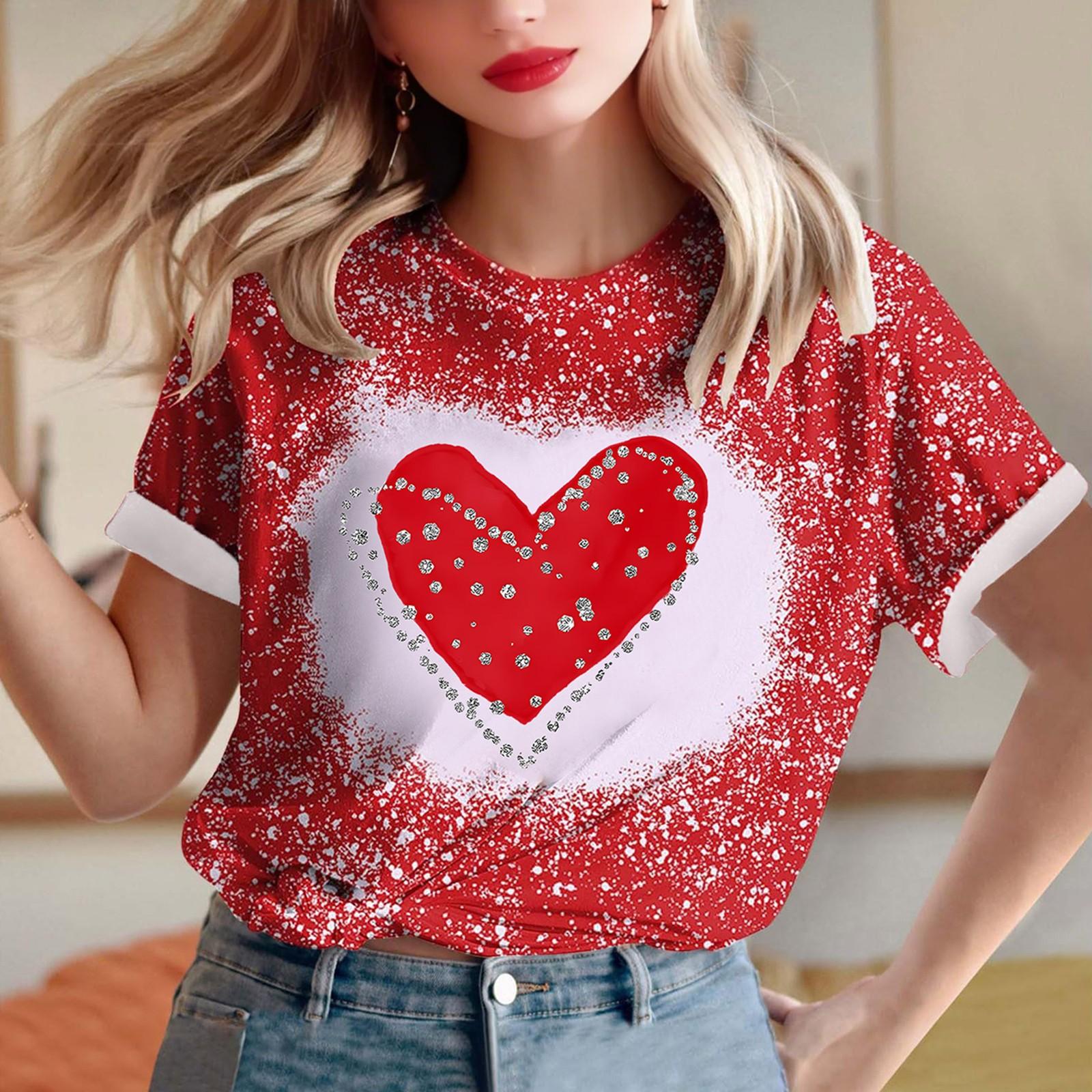 

Жіноча вільна футболка з короткими рукавами на День Святого Валентина з круглим вирізом XXXL Кіновар