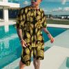 Summer Quick Drying Men's Sports Set 2-Piece 3D Printing Gold Line Black Set European Luxury Style Men's T-shirt+Beach Pants