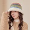 Rainbow Striped Bucket Hat Women's Fashion Thickened Plush Hat Autumn and Winter Outdoor Basin Hat