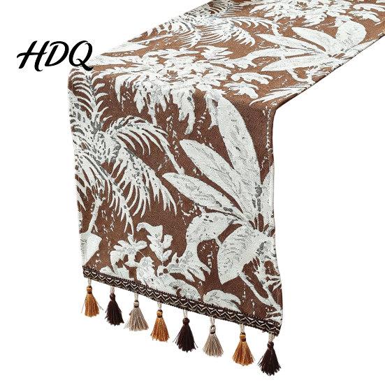 Soft Fabric Table Runner Floral Jacquard Runner Flower Bird Leaf Vintage Elegant