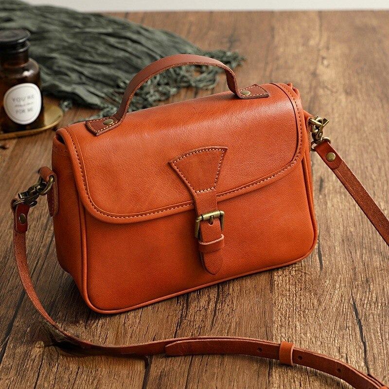 Johnature Dámská taška z retro originální kůže Jednoduchá jednobarevná přírodní měkká hovězí kůže Univerzální kabelky přes rameno a crossbody