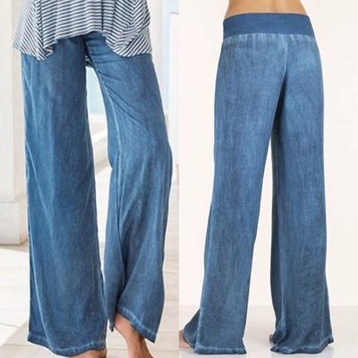Pantaloni casual da donna in cotone con elastico in vita, pantaloni palazzo larghi in denim a vita alta, pantaloni jeans