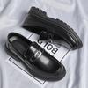 Mens Leather Metal Buckle Loafers Breathable Thick Soled Business Round Toe Leather Shoes Slip on Wedding Shoes Casual for Male