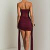 2025 Summer Women's Strapless Chiffon Dress with Mesh Patchwork and Ribbon