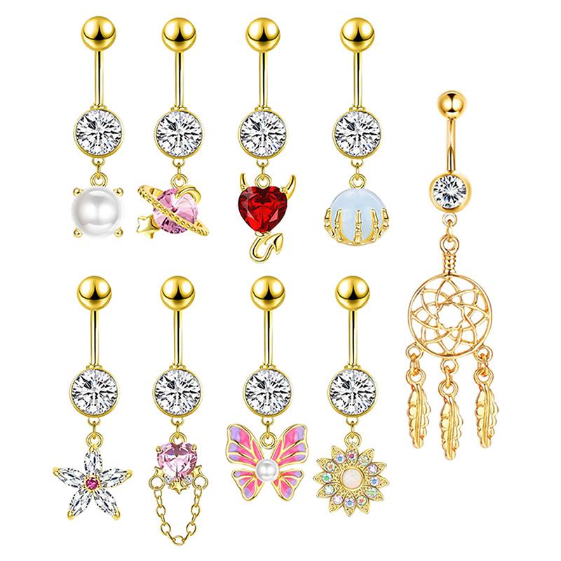 Einfacher Mode Zirkonium Bauchnabelring Damen Personalisierter Piercing Schmuck Herz Schmetterling Bauchnabelring Zubehör