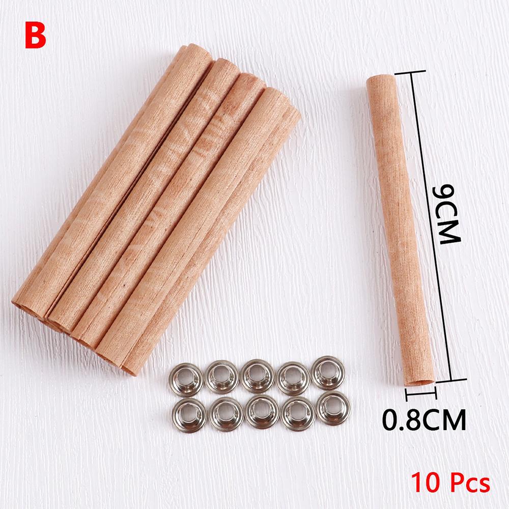 10Pcs 6mm 8mm 10mm 15mm Cylindrical Wooden Candles Wick With Sustainer Tab DIY Candle Making Supplies Handmade Soy Wax Wick