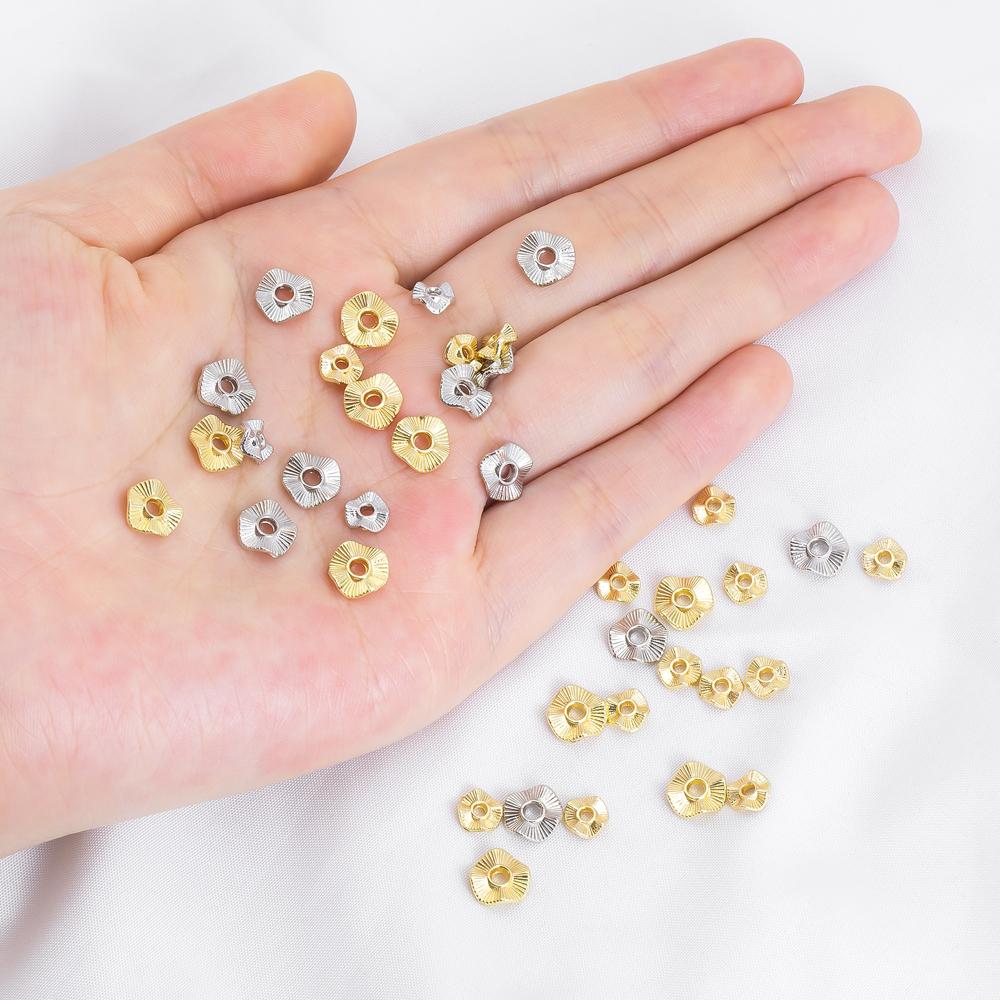 20/30/50Pcs Gold Plated 6 8 10mm Baroque Wave Beads Flat Round Metal Spacer Beads Necklace Earring Bracelet Jewelry Accessories