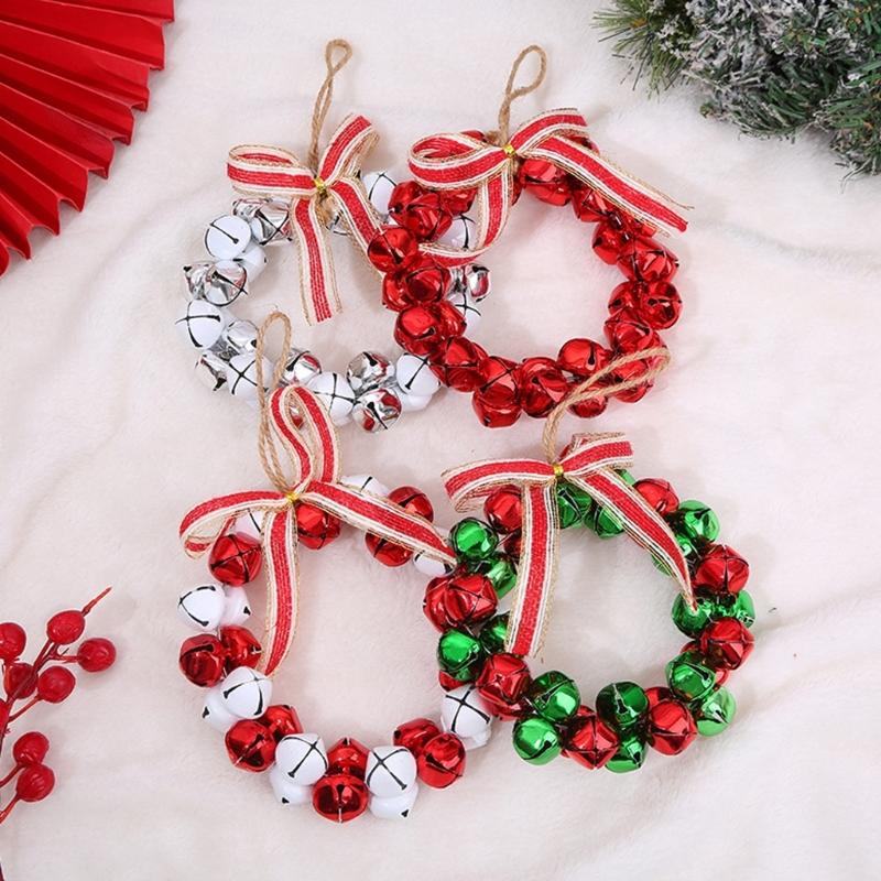 Metal Christmas Bell Decoration 13x20cm Small Christmas Wreath For Front Door Christmas Tree Holiday Hanging Decoration