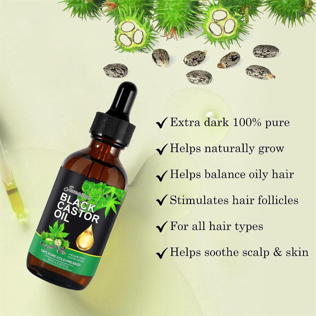 Jamaikanisches schwarzes Rizinusöl, Bio-Rizinusöl, kaltes schwarzes Rizinusöl Bio für Körper, Haare, Haut, Massageöl, Haarpflege 60ml