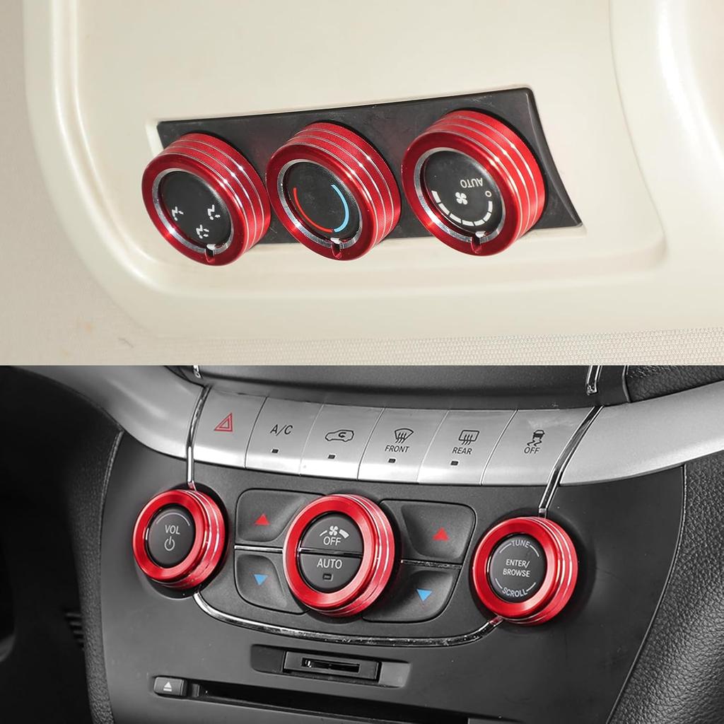 RT-TCZ Pokrywa Gałki Przełącznika Klimatyzacji i Audio na Konsoli Środkowej, Element Wykończeniowy, Akcesoria Wnętrza do Dodge Journey 2013-2020, 6 SZTUK (Czerwony)