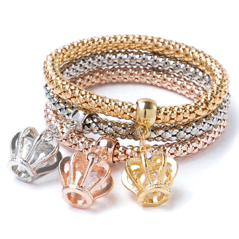 Three-Color Popcorn Chain Heart Pendant Bracelet for Women