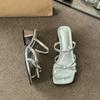 Fairy wind sandals outer wear female 2025 sweet and cold feeling bow thick heel sandals female silver sandals with skirt