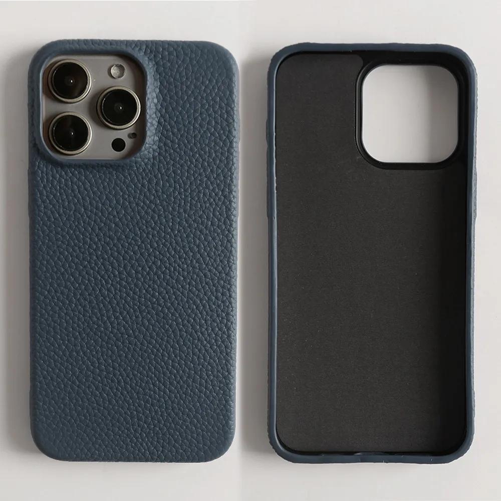 Full Grain Wrapped Genuine Leather Phone Case For Iphone 16 Pro Max Cases 15pro 14Pro  Back Cover Shockproof Cases Coque