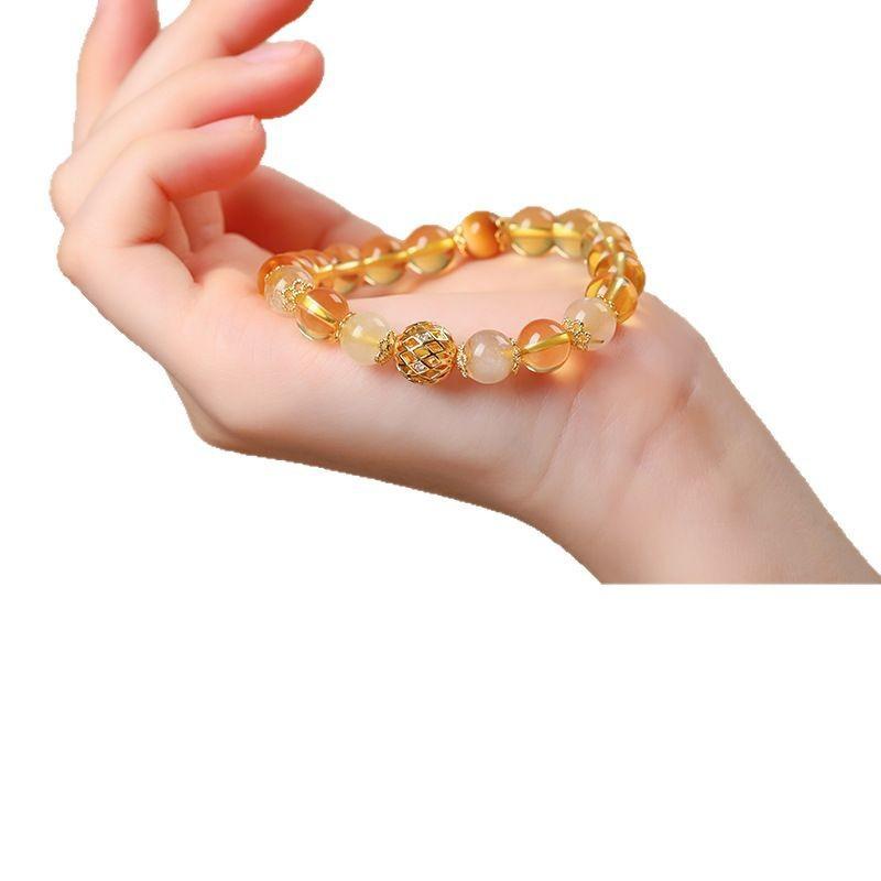 Putuo Mountain Natural Citrine Bracelet, Wealth-Attracting Bead Bracelet, High-End Men's Jade Single-Loop Genuine Women's Gift