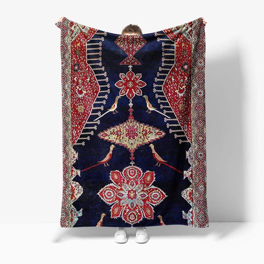 Persian Style Wool Carpet Rug Decorative Throw Blanket Bed Sofa Accent Cushion Red Floral Design 75x100cm