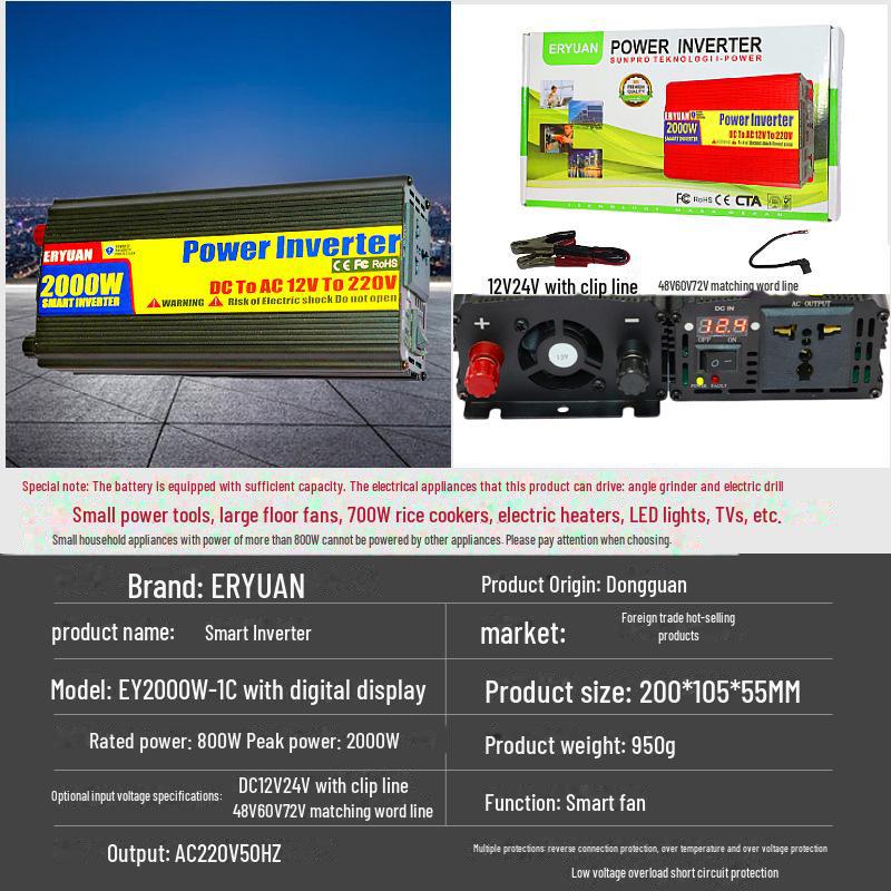 500W/1000W 12V/24V to 220V Solar Car Inverter with USB & Anti-Reverse Protection