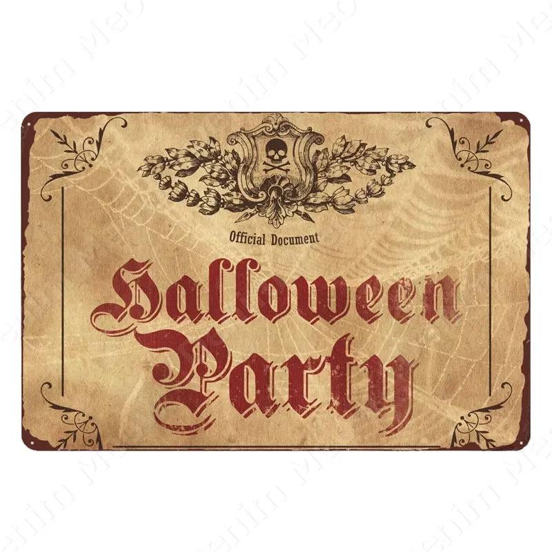 Halloween Party Vintage Metal Tin Sign Trick or Treat Home Bedroom Club Wall Decor Pumpkin Monster Poster Door Decorati