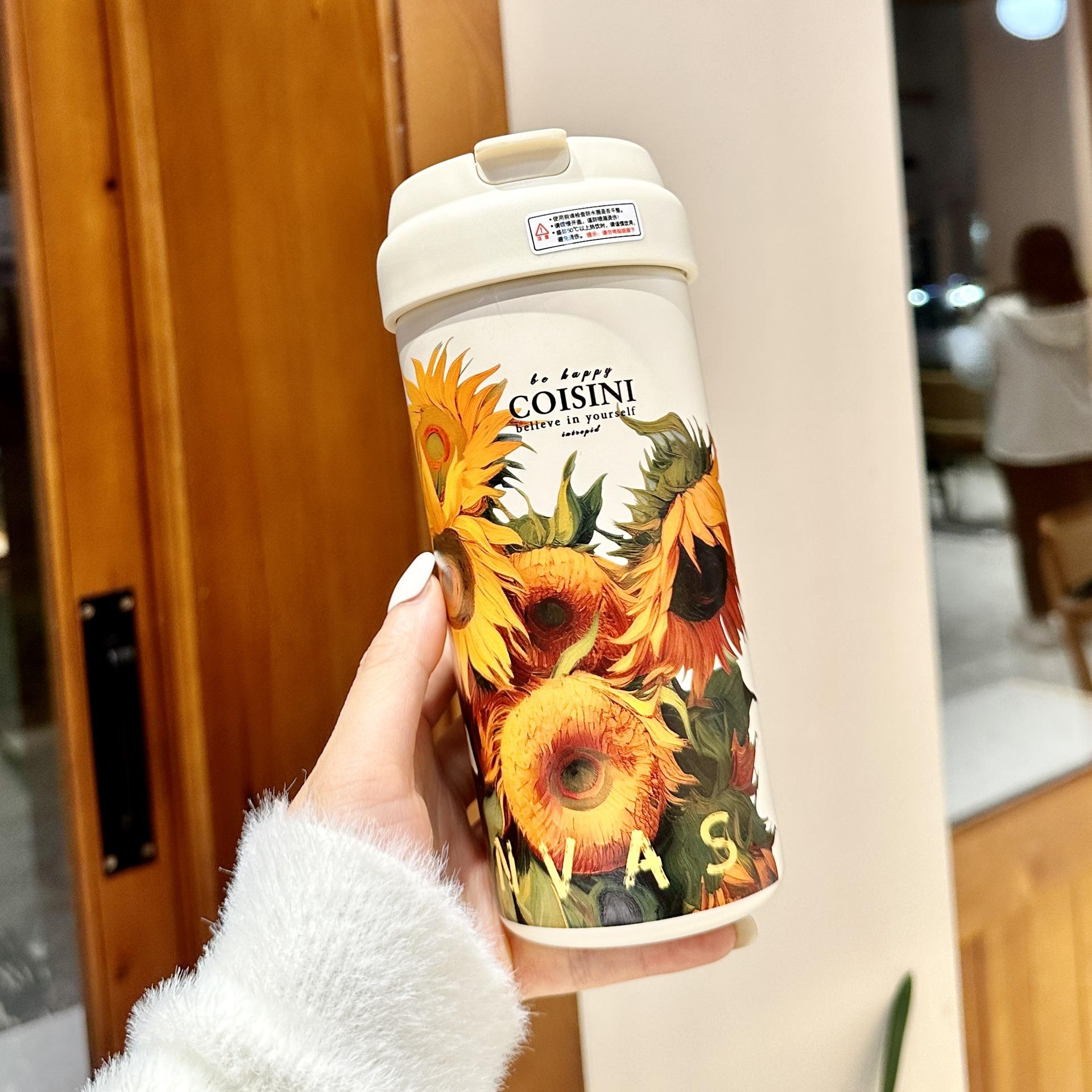 

Coffee Thermos Cup Girls New Double Drinking Cup Luxury High-grade Sense with Straw Cup Accompanying Large Volume 550ml