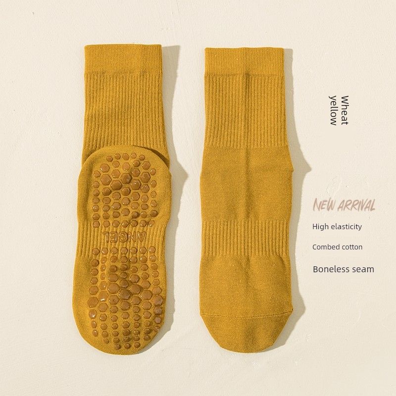 

Женские носки для йоги, домашние носки, из чистого хлопка, спортивные, для пилатеса, весна/лето, длинные, однотонные, силиконовые, нескользящие Wheat yellow