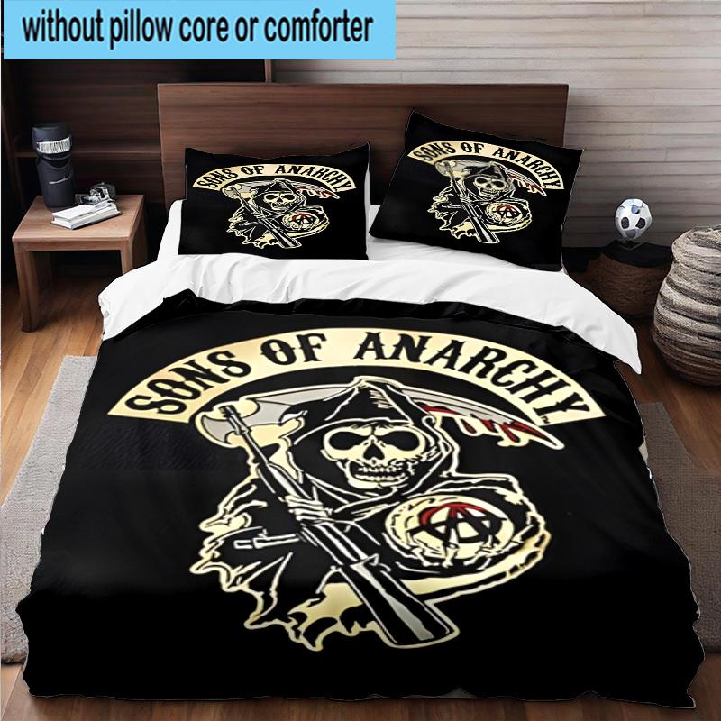 3PCS Anarchy Motorcycle Club 3pcs Bedding,Including 3PCS Duvet Cover And 2pcs Pillowcases Perfect for Christmas,Ideal for Bedroom, Dormitory