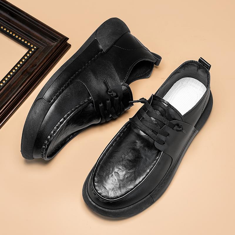 Fashion High Quality Men's Casual Leather Lace-up Shoes Outdoor Anti-Slip Thick Bottom Casual Business Work Shoes Fashion Walking Shoes