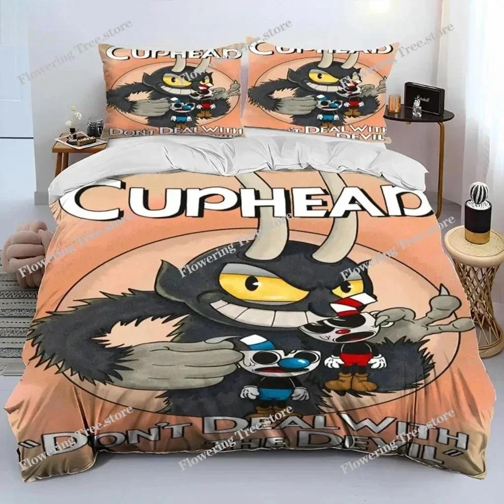 Cartoon Cuphead And Mugman Bedding Set Boys Girls Twin Queen Size Duvet Cover Pillowcase Bed Kids Adult Home Textileextile029963
