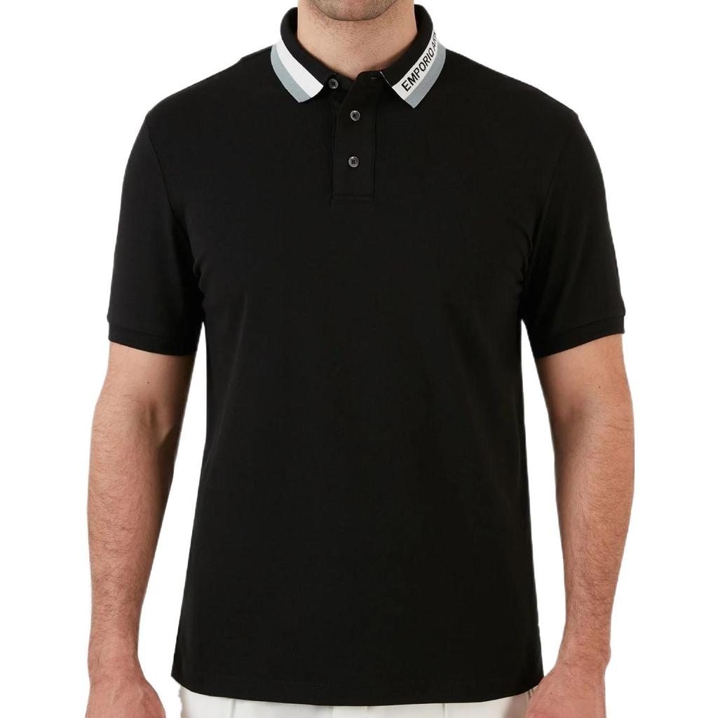 EMPORIO ARMANI Polo Shirts Men's Black Polo Collar Moderate Straight Fit 3L1FAQ-1JPTZ-0061