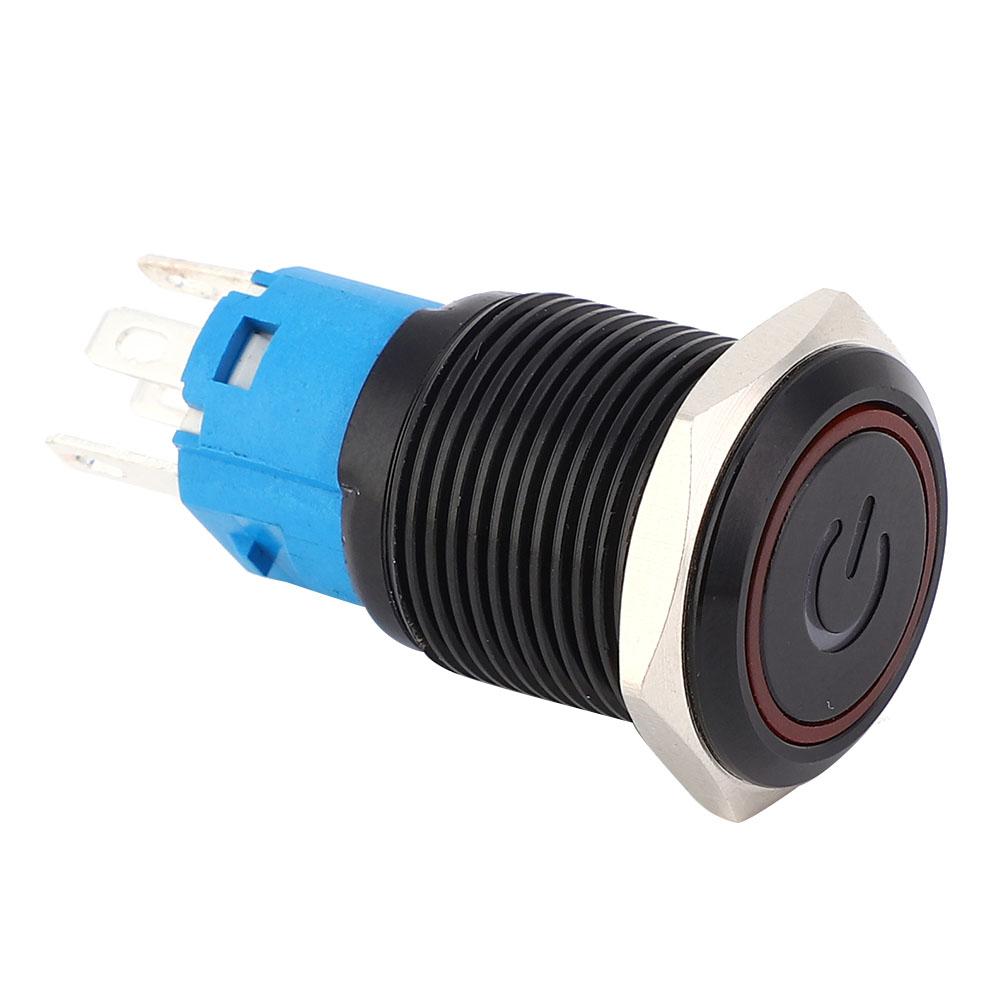 2PCS Black Self Locking Metal Switch IP65 Protection with LED Lamp and Symbol 16mm
