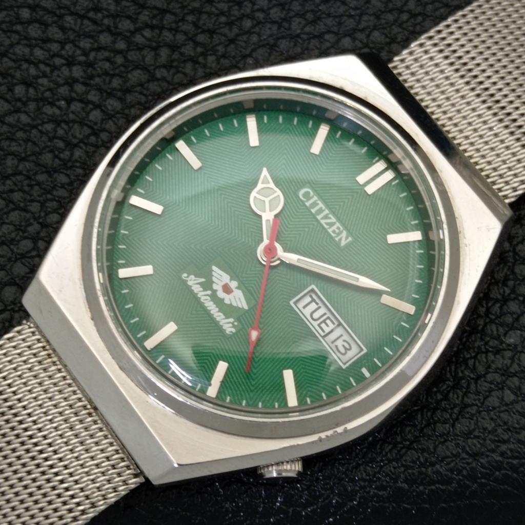JAPAN VINTAGE CITIZEN AUTOMATIC 8200 MENS GREEN COLOR DIAL WATCH a500222-2 R151b-a500222