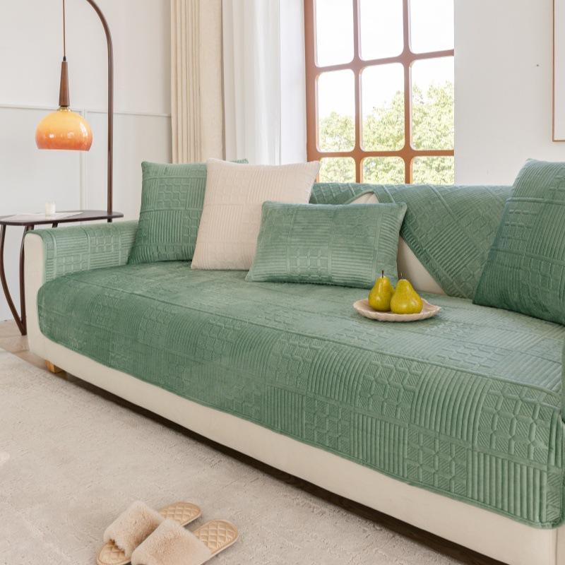 Nordic Simple Solid Color Modern Plush Sofa Cushion Four Seasons Universal Embroidery Non-Slip Seat Cushion Dutch Velvet Sofa Cover Towel