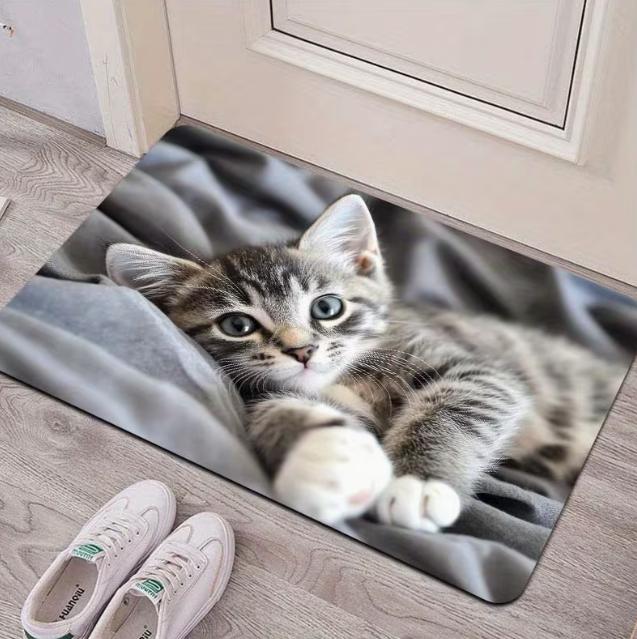 Cute Cat Pattern Anti Slip Floor Mat Suitable for Entrances Kitchens Laundry Rooms Bathrooms Holiday Area Mat Home Decoration