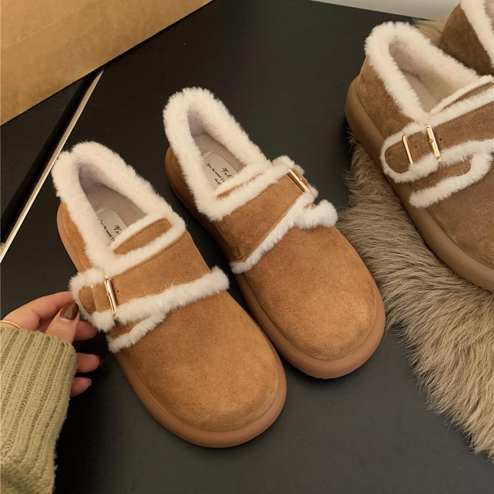 Keep Your Own Version! Thick-soled Brown Velvet Boken Shoes Spring and Summer Snow Shoes Snow Boots Cotton Shoes Women's Shoes Wear Fluffy S