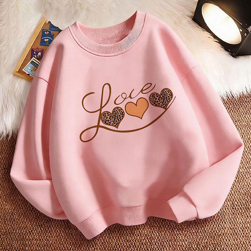 Love Heart Printed Hoodie Long Sleeve Sweatshirt Pullover Spring Crew Neck Graphic Print Hoodie Girl
