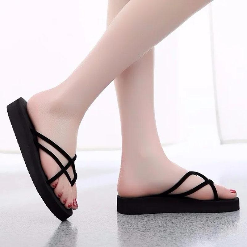 High Heeled Thick Sole Slippers Women's Flip-flops Summer Beach Anti Slip Fashion Outwear Sandals Simple and Casual Style