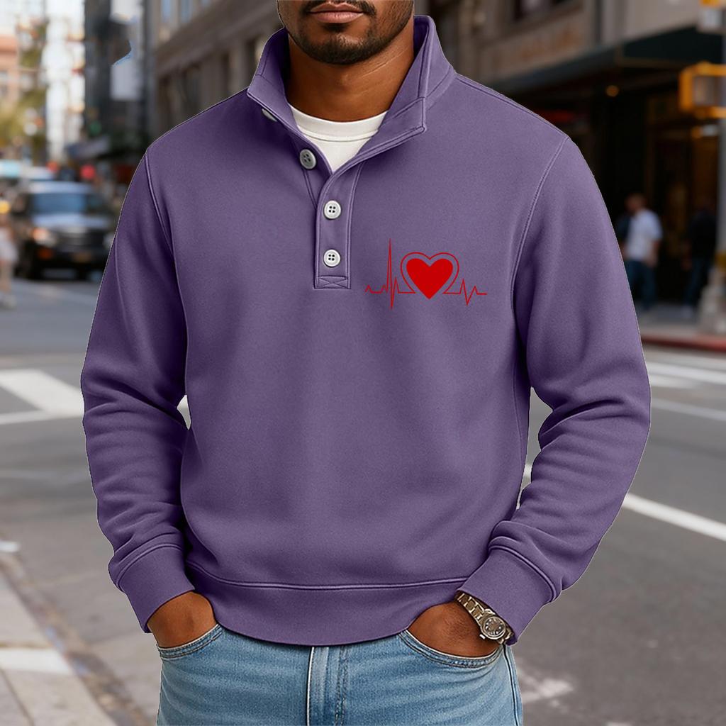 Herren Casual Stehkragen Langarm Oberteil Print Button-Down Sweatshirt