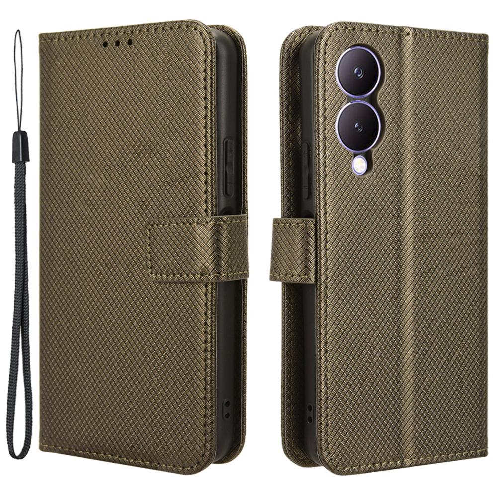 

For vivo Y17s 4G/Y28 5G/Y33t (2023) V2317A Leather Case Wallet Phone Protective Phone Cover Brown