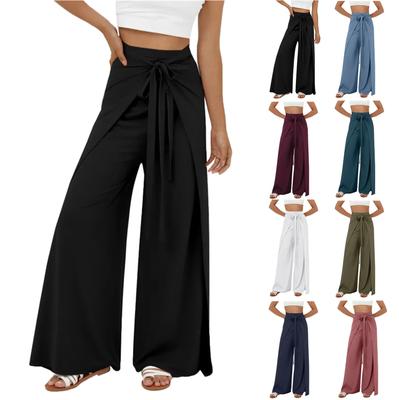 Taille haute Ceinture Fente Jambe Large À Séchage Rapide Pantalons Décontractés Yoga Pantalon à Jambes Larges Fente Latérale D'été Décontracté Pantalon à Jambes Larges
