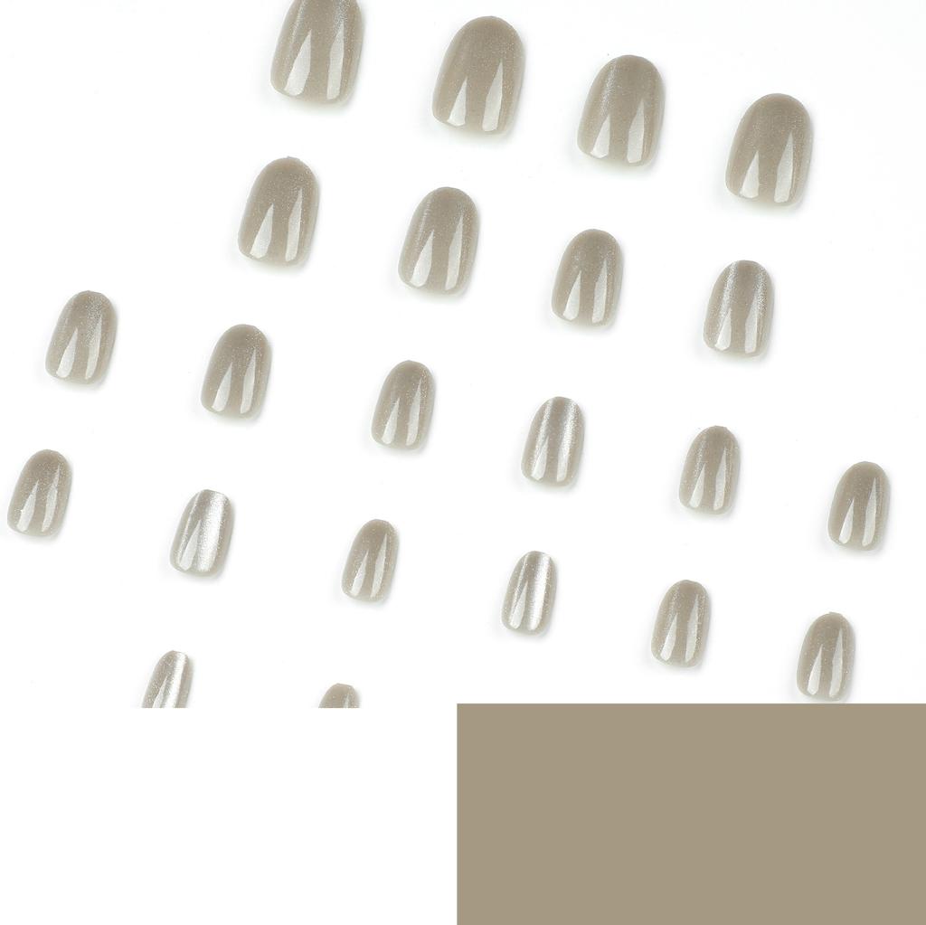 24 Pieces Wear Nail Piece Cold Blue Wood Color Cat's Eye Wear Nail Piece Nail Patch Wear Nail Press on Nails