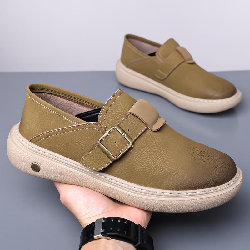 Fashion High-quality fashionable Suede solid -color casual shoes outdoor round - toed buckle design flat shoes comfortable walking shoes