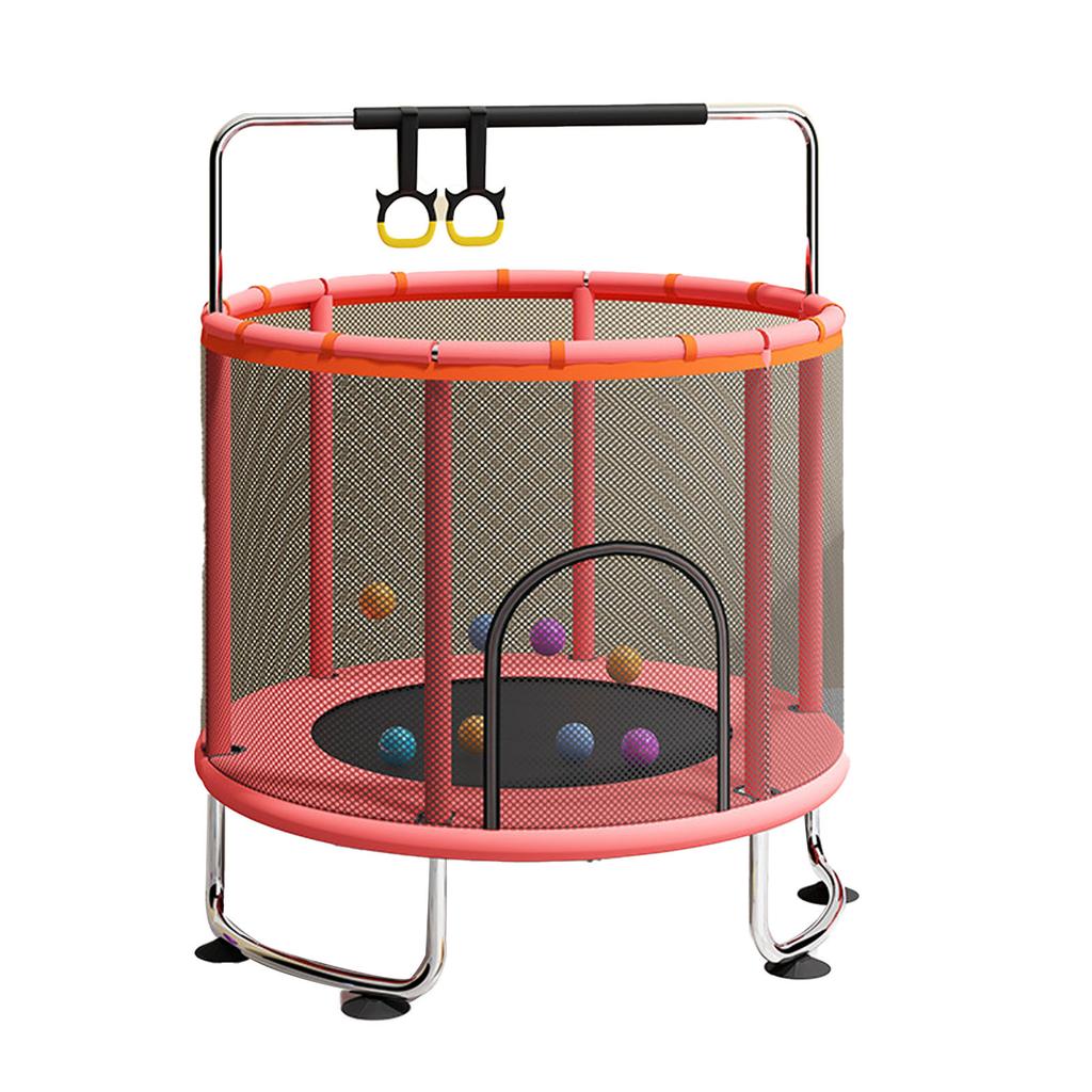 Kinder Trampolin Innen Außen Klein Fitness Trampolin Spielzeug mit Sicherheitsnetz Basketballkorb Gymnastikringe Schaukel für Jungen und Mädchen