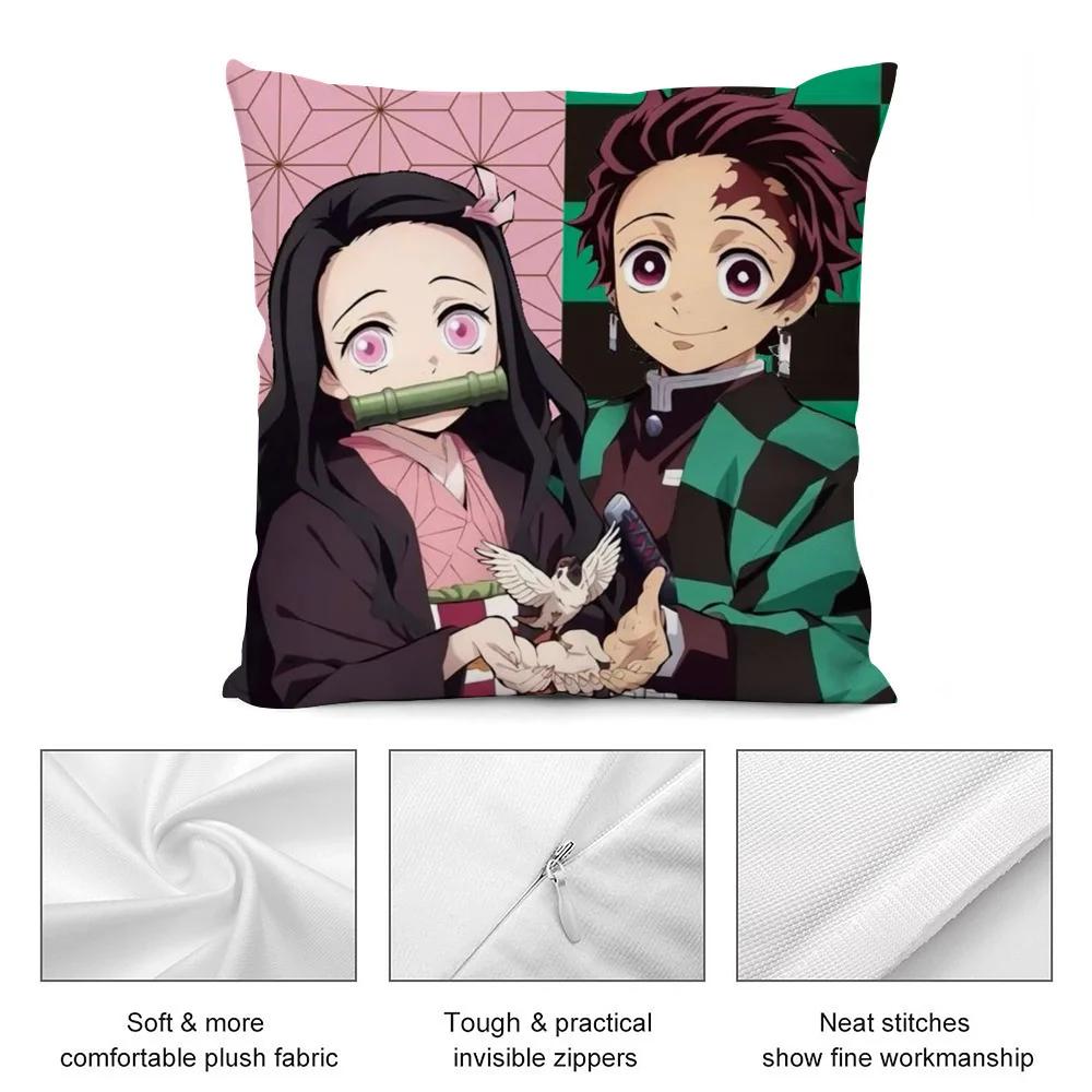 Anime Demon Slayer Kamado Tanjirou Kamado Nezuko Pillow Case Short Plush Sofa Decorative Gift Home Double-sided Printing Cushion
