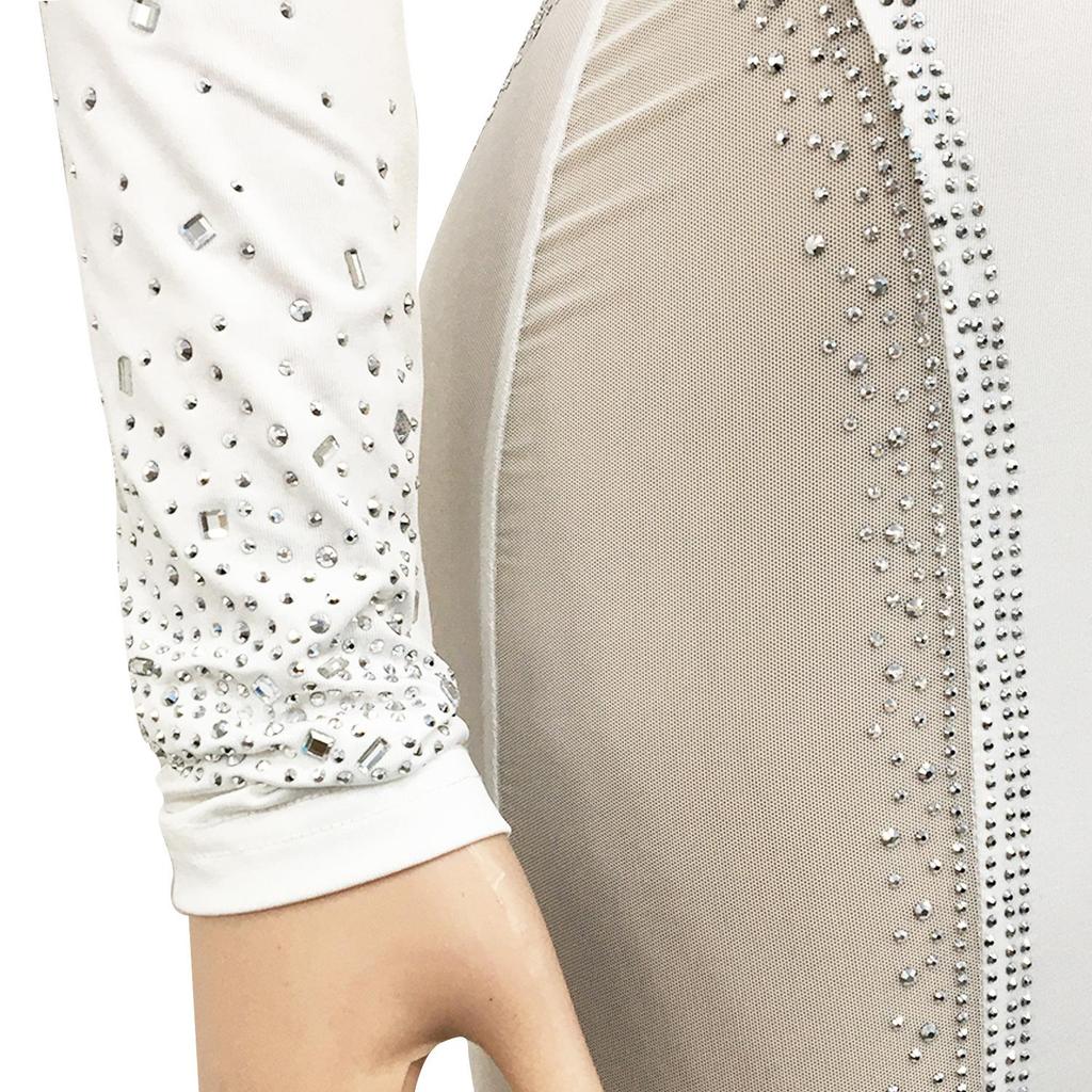 X5337: Sexy Deep V Rhinestone Party Dress with See-through Midi Skirt - European Fashion New Arrival