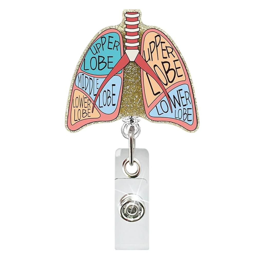 Kartenhalter Clip Herz Lunge Gehirn Acryl Glitzer Ausziehbarer Ausweis-Clip Drehbarer Krokodil-Clip Ausweishalter Für Arzt